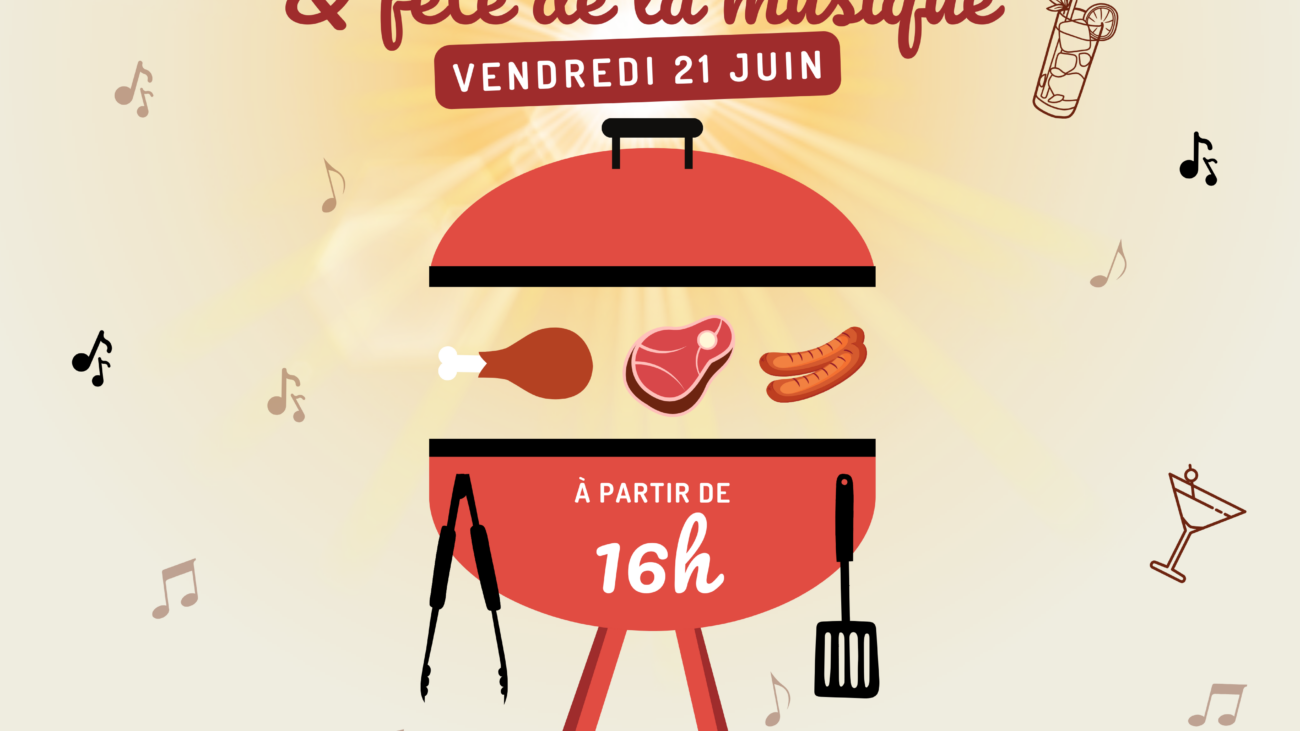 Copie de Affiche Poster fête Barbecue illustration Beige Noir Rouge